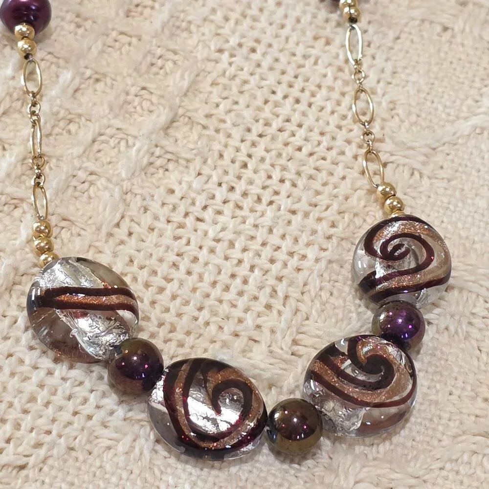 Artisan Peacock Purple Glass Pearl Amethyst Cat Eye Bead 14k / 20 Necklace 21